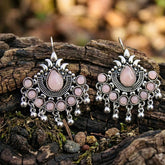 01O122506PK Oxidised Silver Pearl Chandbalis – Adjustable & Elegant