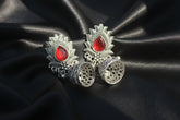 01O122504RD Oxidised Silver Pearl Chandbalis – Adjustable & Elegant