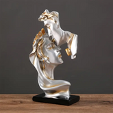 Elegant Golden-Tone Love Sculpture – Kissing Couple Figurine