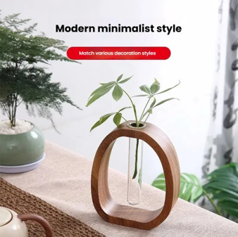 Elegant Walnut &amp; Glass Vase Combo – Modern Minimalist Design