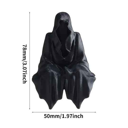 3D Printed Sitting Statue – Mystical Black Hooded Decor