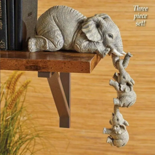 3pcs Elephant Figurine Set – Cute Resin Crafts