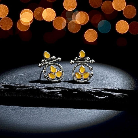 01O122514BL 01O122515YL Oxidised Silver Pearl Earrings – Elegant & Timeless