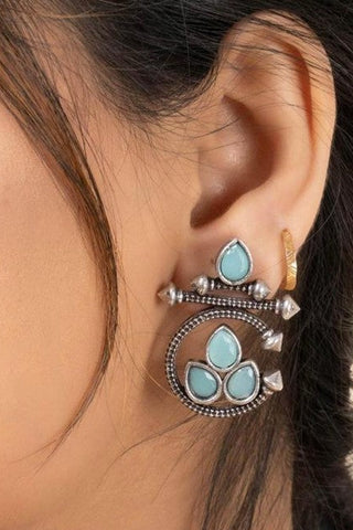 01O122514BL 01O122515YL Oxidised Silver Pearl Earrings – Elegant & Timeless