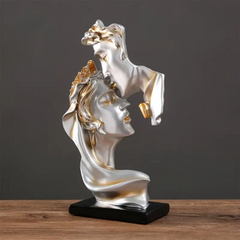 Elegant Golden-Tone Love Sculpture – Kissing Couple Figurine