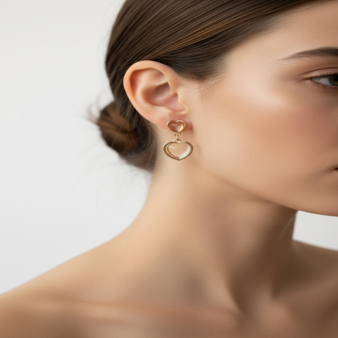 01AT122501GD Gold heart-shaped drop earrings - Anti Tarnish Jewellery