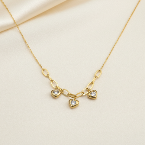 03T122503GD Premium Heart Shaped Pendant Stainless Steel Necklace – Anti-Tarnish & Hypoallergenic