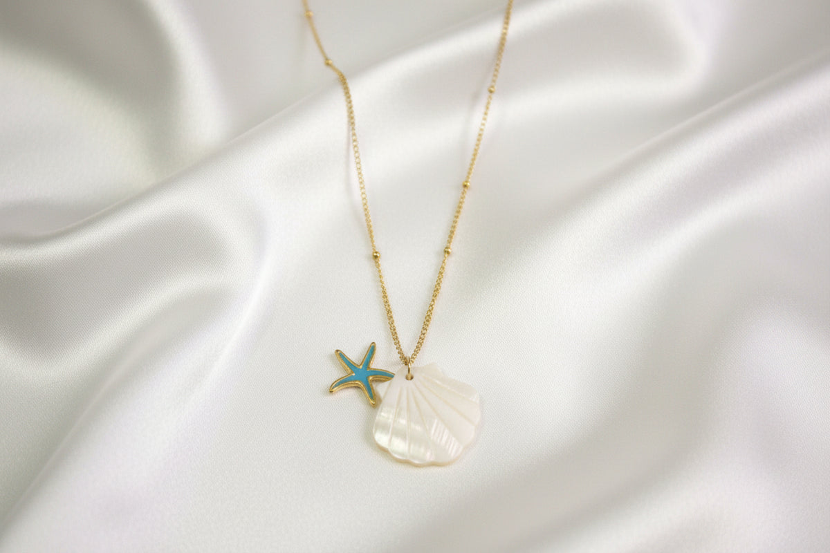 03T122506GD Premium Star & Shell Pendant Stainless Steel Necklace – Anti-Tarnish & Hypoallergenic