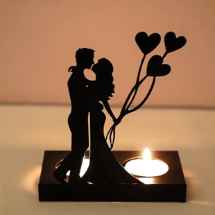 Romantic Metal Candle Holder – Black Silhouette Design