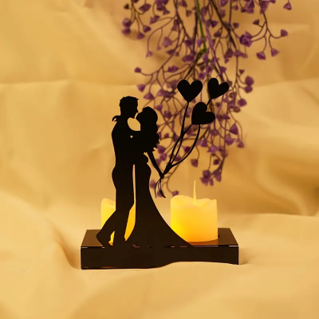 Romantic Metal Candle Holder – Black Silhouette Design