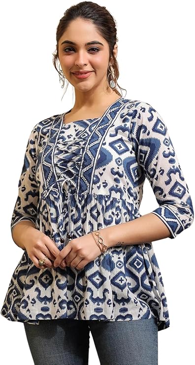 Women's Floral Printed A-line Cotton Blend Square Neck Top