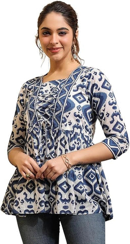 Women's Floral Printed A-line Cotton Blend Square Neck Top (Copy)
