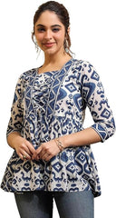 Women's Floral Printed A-line Cotton Blend Square Neck Top